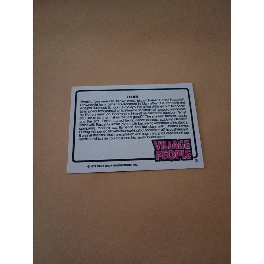 Vintage 1979 Village People Trading Card #28 Disco Era Vintage Music Collectible